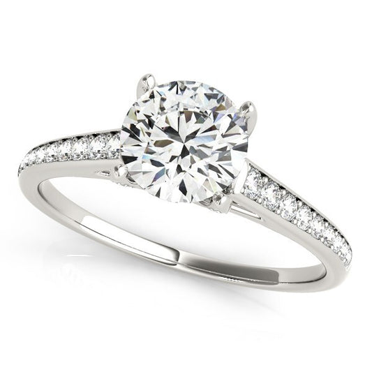 Size: 6.5 - 14k White Gold Diamond Engagement Ring With Cathedral Design (1 1/3 cttw)