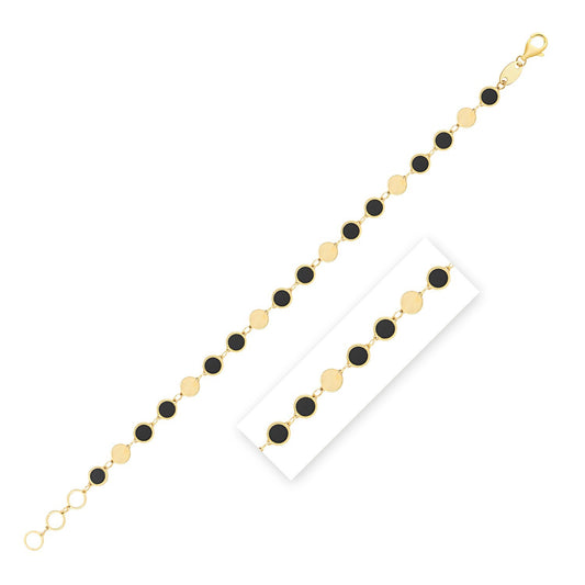 Size: 7.25 - Black Onyx Gem Alternating Bracelet in 14K Yellow Gold (5.00 mm)
